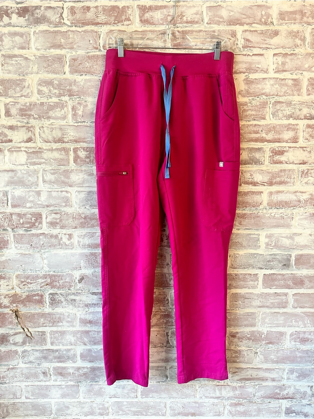 Figs Magenta Drawstring Track Pants with Contrast Blue Tie